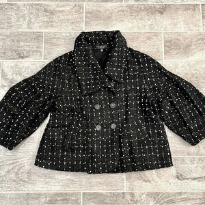 NWT Laundry by Shelli Segal Tweed Pea Coat with Balloon Sleeves in Black (XL)